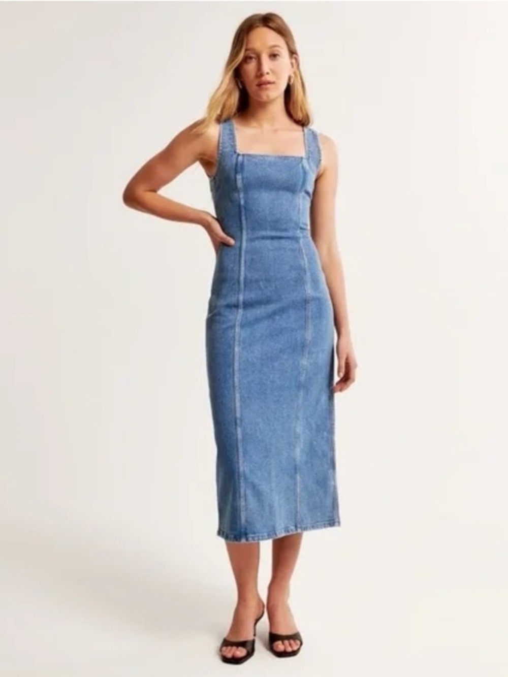 Abercrombie & Fitch Classic Blue Denim Midi Dress with Back Slit